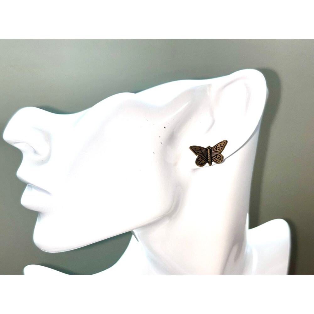 Vintage Gold-Plated Butterfly Post Earrings - Picture 2 of 4